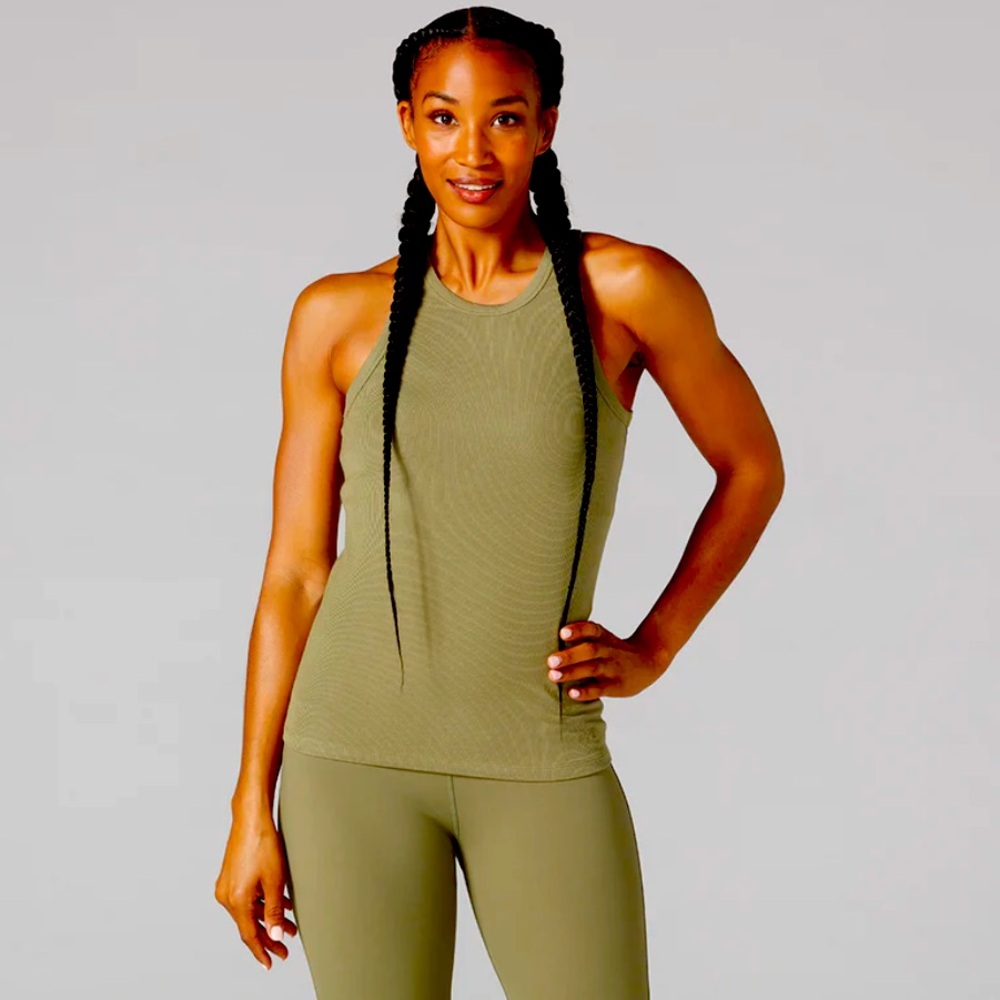 Tavi Active Sold @Neiman Marcus Olive Perfect Fit Rib Tank slight Racerback SzXS